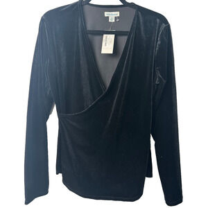 NEW Sundance Raquel Faux Velvet Wrap Long Sleeve Top Black Size M $68 A58